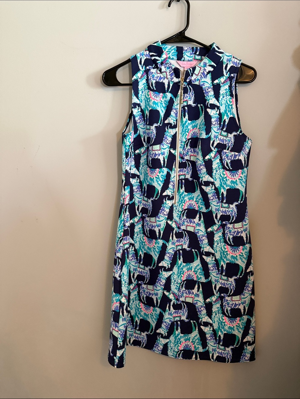 Lilly Pulitzer Navy, Aqua & Pink Sleeveless Mini Dress with Zip Front